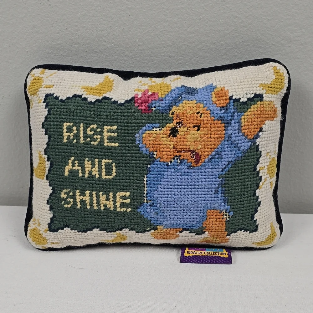 Vintage Needlepoint Winnie the Pooh Rise and Shine Needlepoint throw Pillow